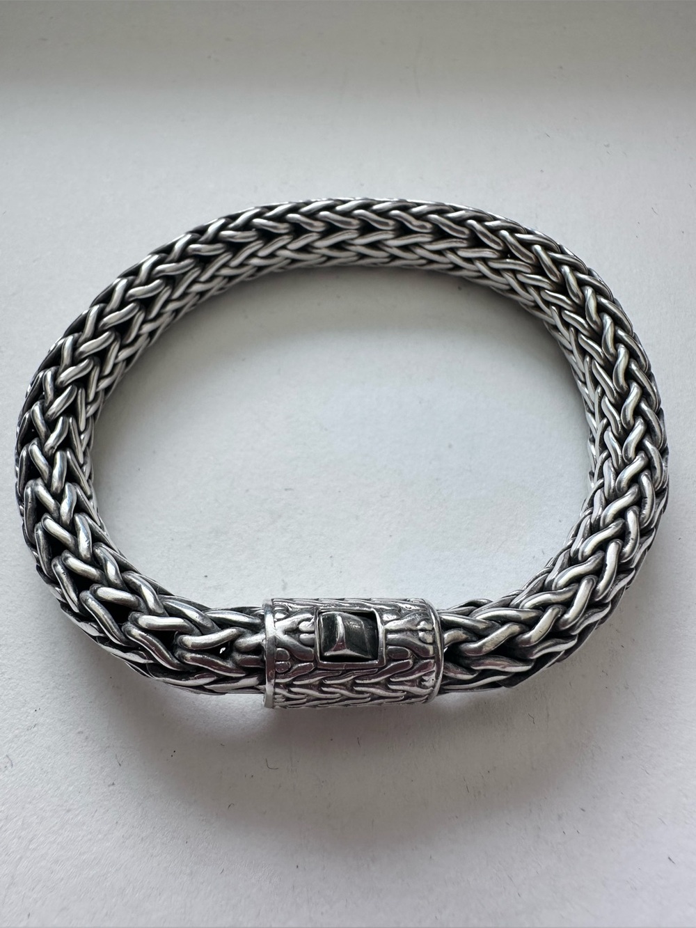 John Hardy Women .925 Silver Woven Wheat Chain Bracelet with Engraved Clasp